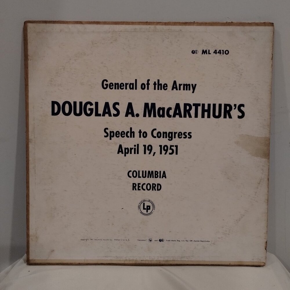 General Douglas A. MacArthur's Speech To Congress 4/19/51 MLA 4410 Record 1951